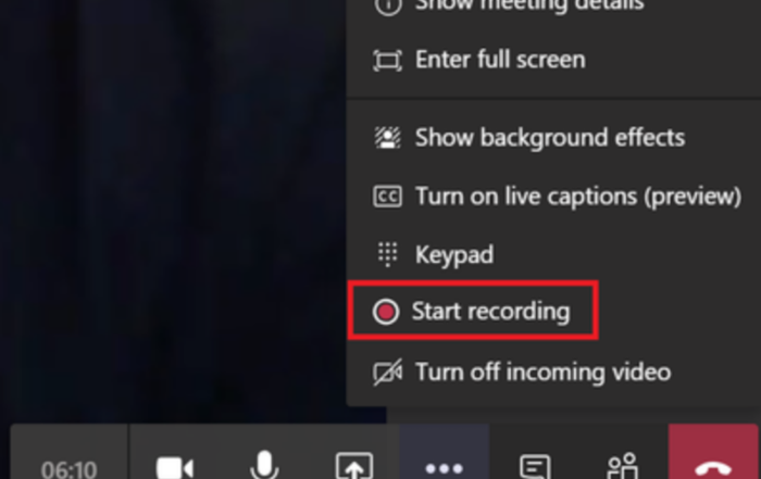 Microsoft Teams Record Button