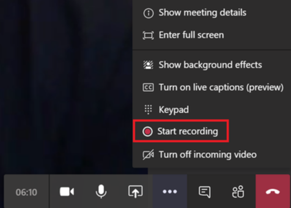 Microsoft Teams Record Button